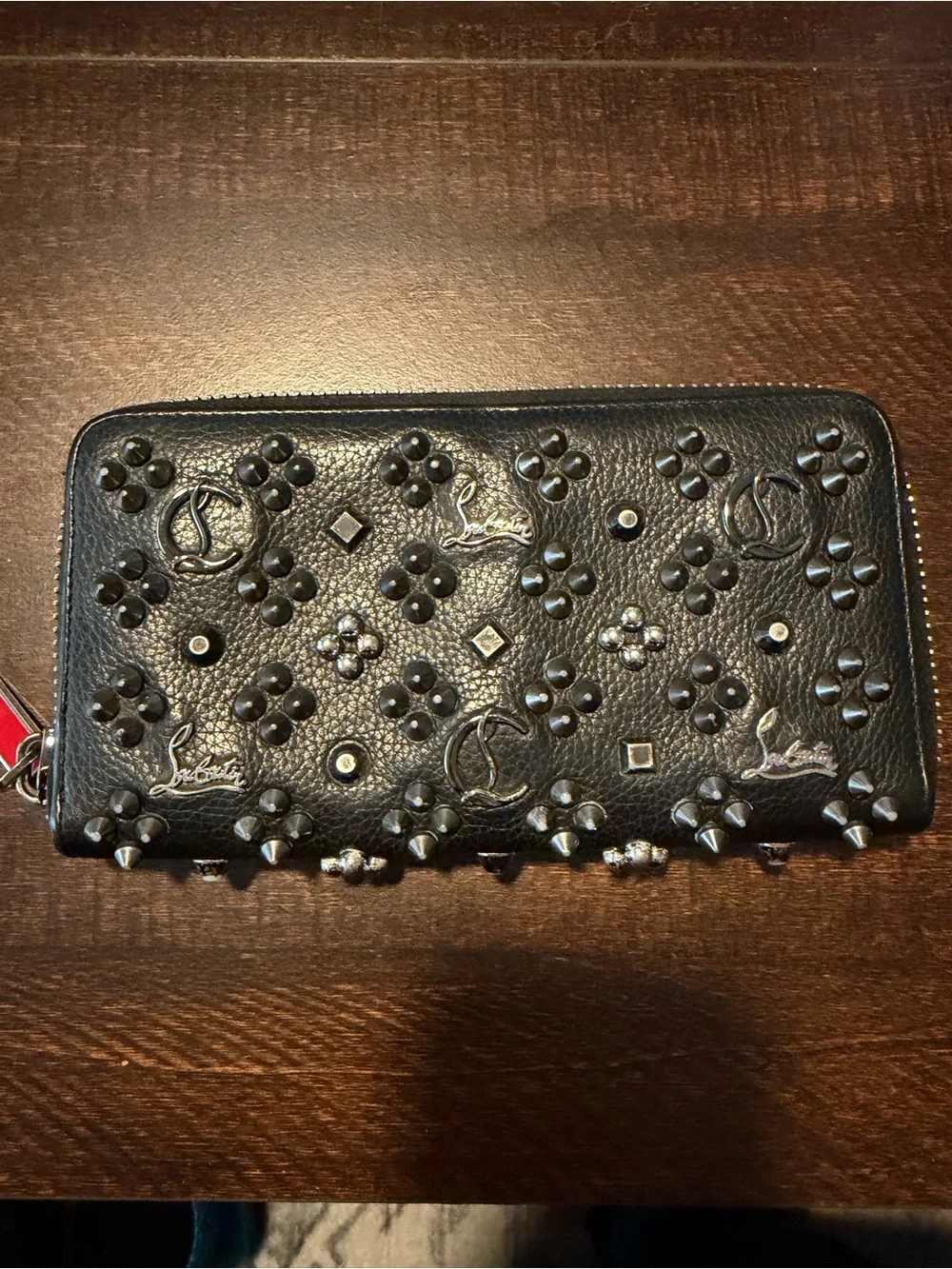 Authentic Christian Louboutin Black Embellished Zip-Around Wallet